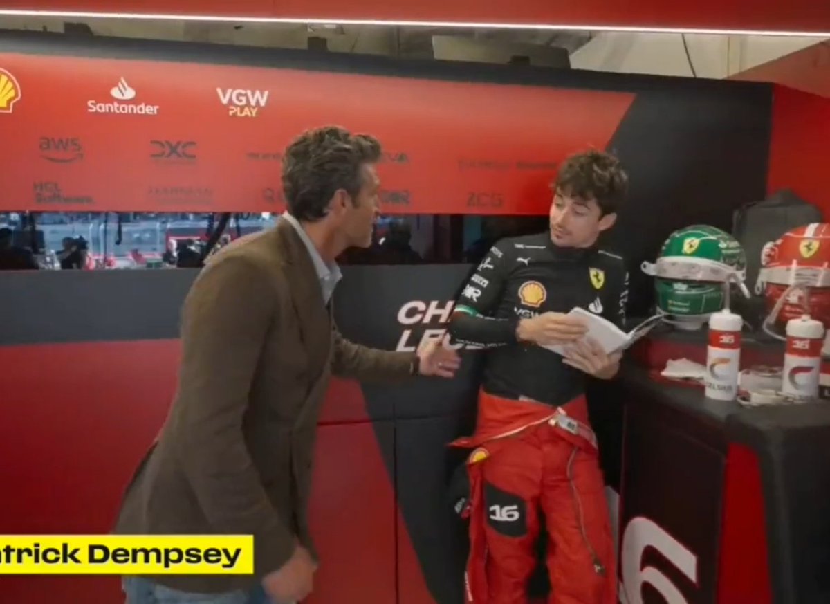 leclercsletters's tweet photo. its so funny how his reaction changed so quickly after he noticed it was patrick dempsey https://t.co/FuF7oOIrZe