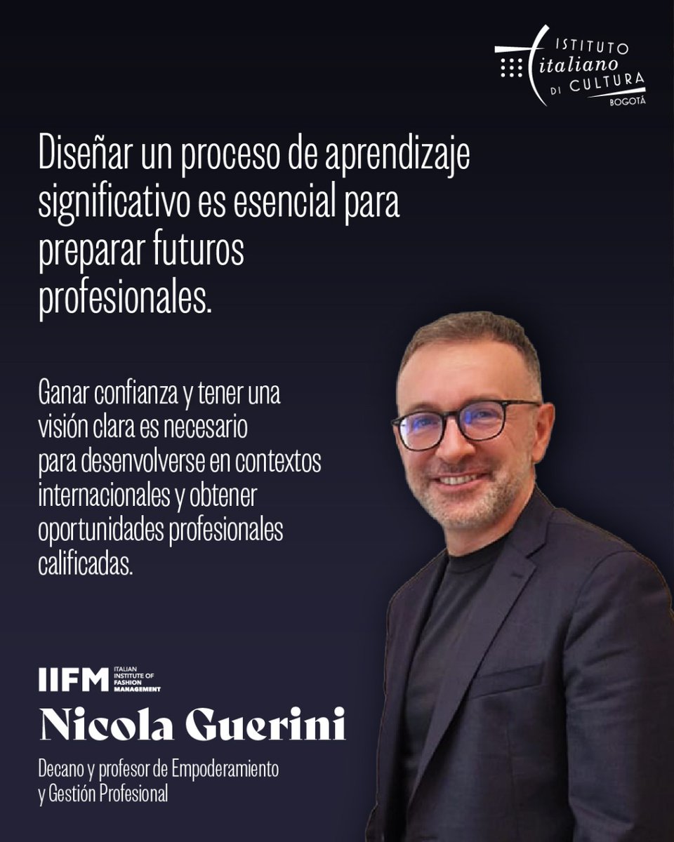 iifm_milano's tweet image. 📅 SAVE THE DATE: October 9th, 4:30 PM CET!
IIFM invites you to the MasterClass with Dean Nicola Guerini at the Italian Institute of Culture Bogotá.
Join in person or online! 🌍
💌 Send us a DM to get the connection link!
#IIFM #FashionEducation #MasterClass #FashionProfessions