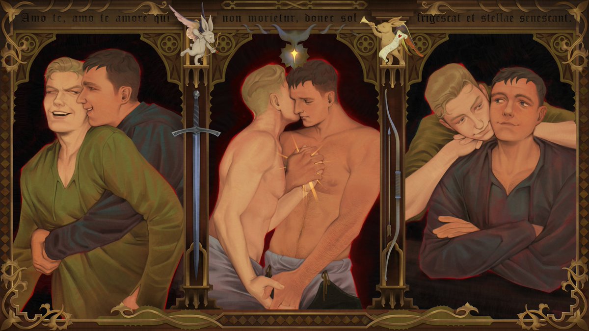 chumb0e's tweet image. &quot;I love thee, I love but thee with a love that shall not die, till the sun grows cold and the stars are old.&quot;
Hansry wallpaper commission for a dear friend! 🌞🐇
#hansry #kcd