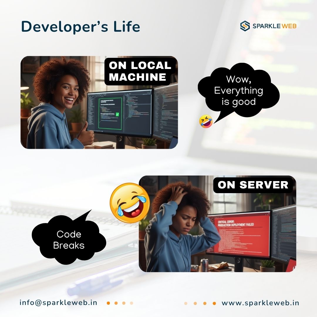sparklewebdevs's tweet image. “Local ✅ Server ❌”
Developer life: Works on local… fails on server 😅
Common mistake: Not testing the server environment. Sparkle Web ensures smooth deployments & reliable apps every time.
#devlife #codinghumor #fullstack #clouddeploymen #sparkleweb #devopsbestpractices