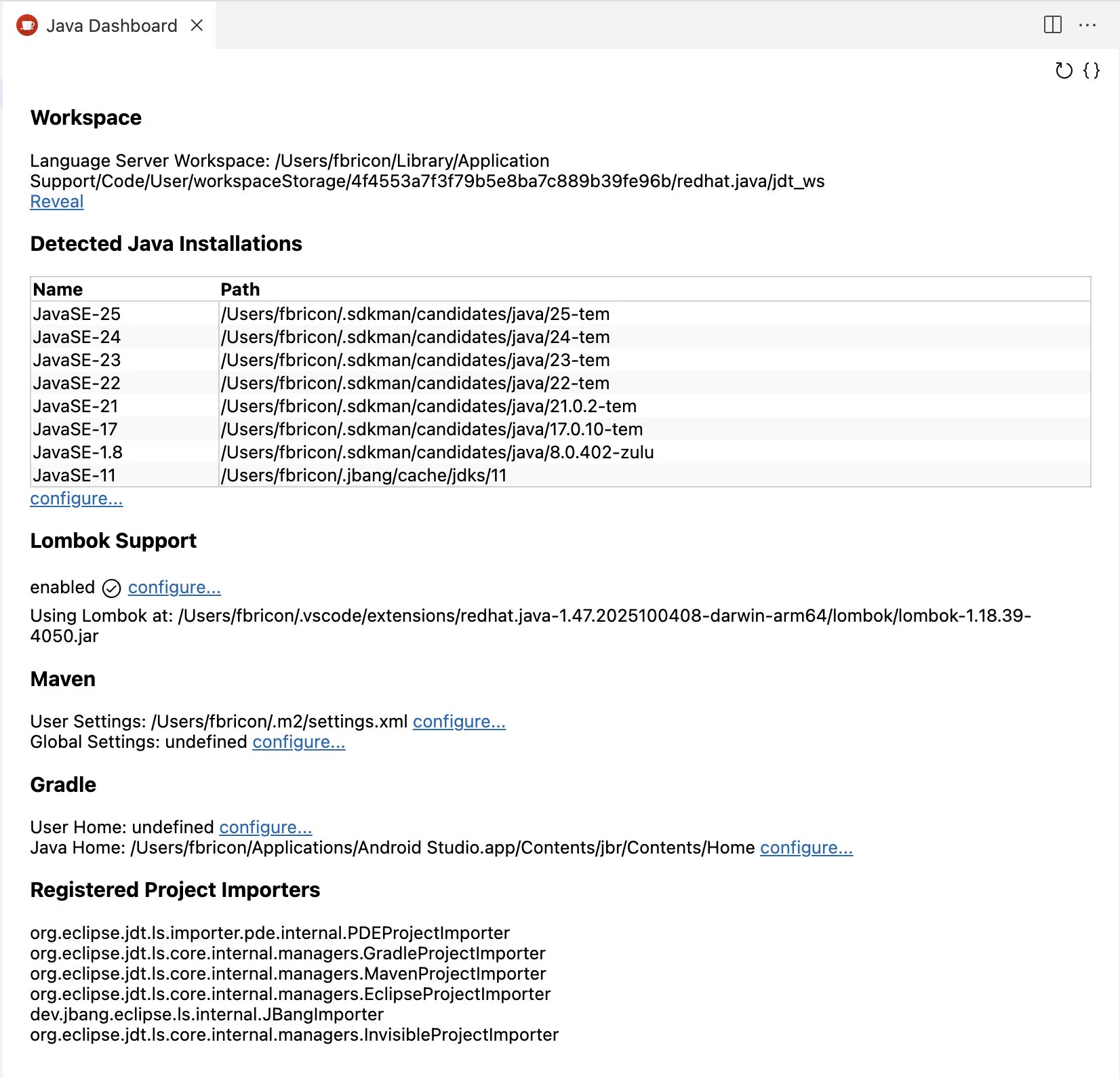 New "Java: Open Dashboard" command, to help troubleshoot issues