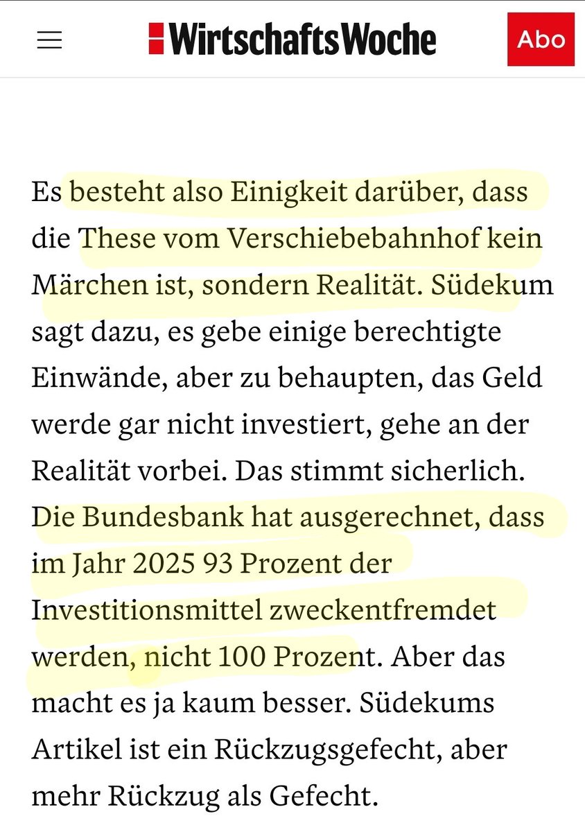 Von „Wir dürfen unseren Kindern nicht immer mehr Schulden hinterlassen", zu 800 Milliarden neuen Schulden, aber die Investitionen in die Infrastruktur und Zukunft bekommen leider schon McDonalds und Burger King, in nur 6 Monaten.
Als Vater ganz schwer zu ertragen.

#MerzRücktritt