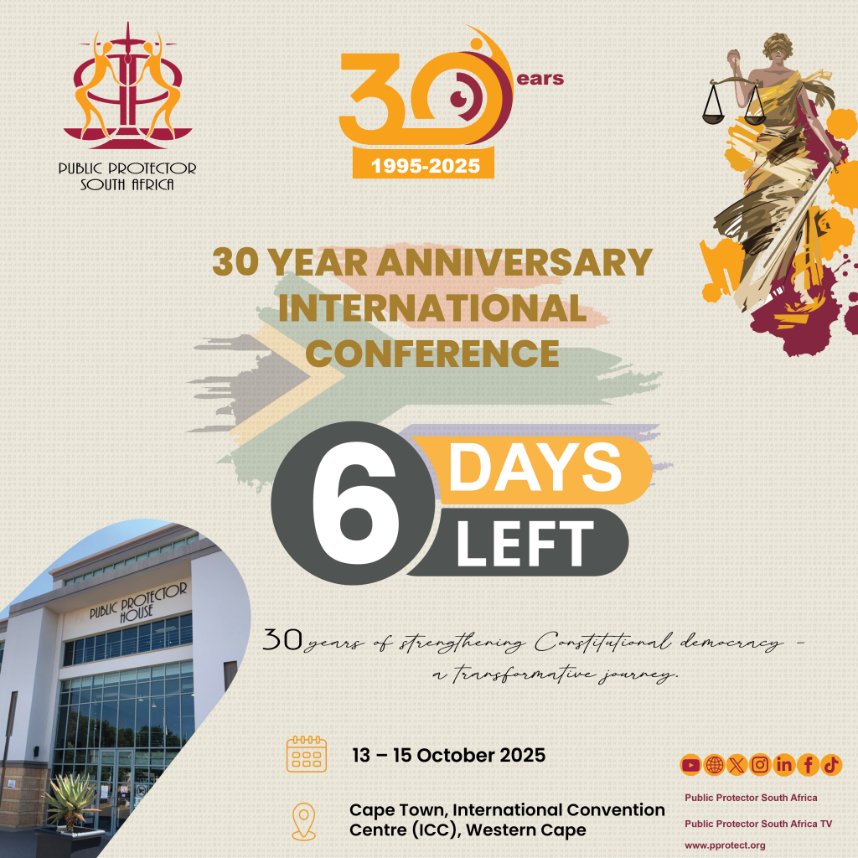 PublicProtector's tweet image. 🎉October is our birthday month🎉
This year marks 30 years since the establishment of the Public Protector South Africa! Three decades of supporting Constitutional Democracy. #PPSAturns30 @eNCA  @Newzroom405 @SABCNews @ewnupdates  @IOL @News24