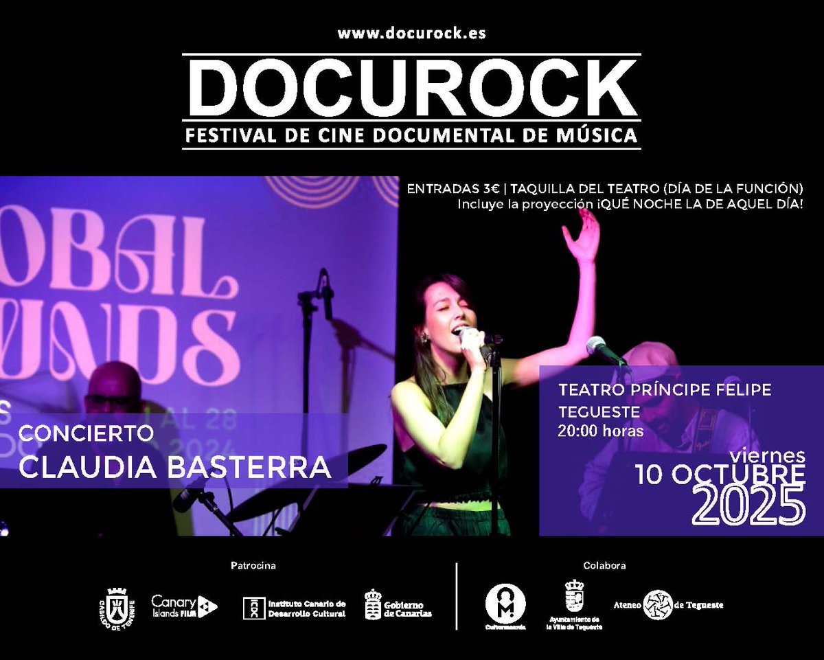 Concierto CLAUDIA BASTERRA. Viernes 10 octubre 2025. Teatro Príncipe Felipe de Tegueste.
<a href="/CabildoTenerife/">Cabildo de Tenerife</a>
<a href="/culturamania/">Culturamanía</a>
#ICDC #docurock