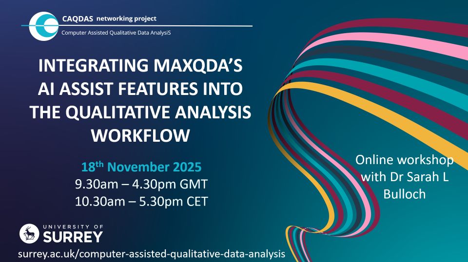 caqdas_project's tweet image. Considering incorporating AI into #QualitativeResearch? #MAXQDA contains powerful tools to help at various stages. Find out about how &amp;amp; when you might use these at this hands-on  course. Info &amp;amp; book buff.ly/TMD2HkU  @VerbiSoftware @SocResCourses #phd @SurreySociology