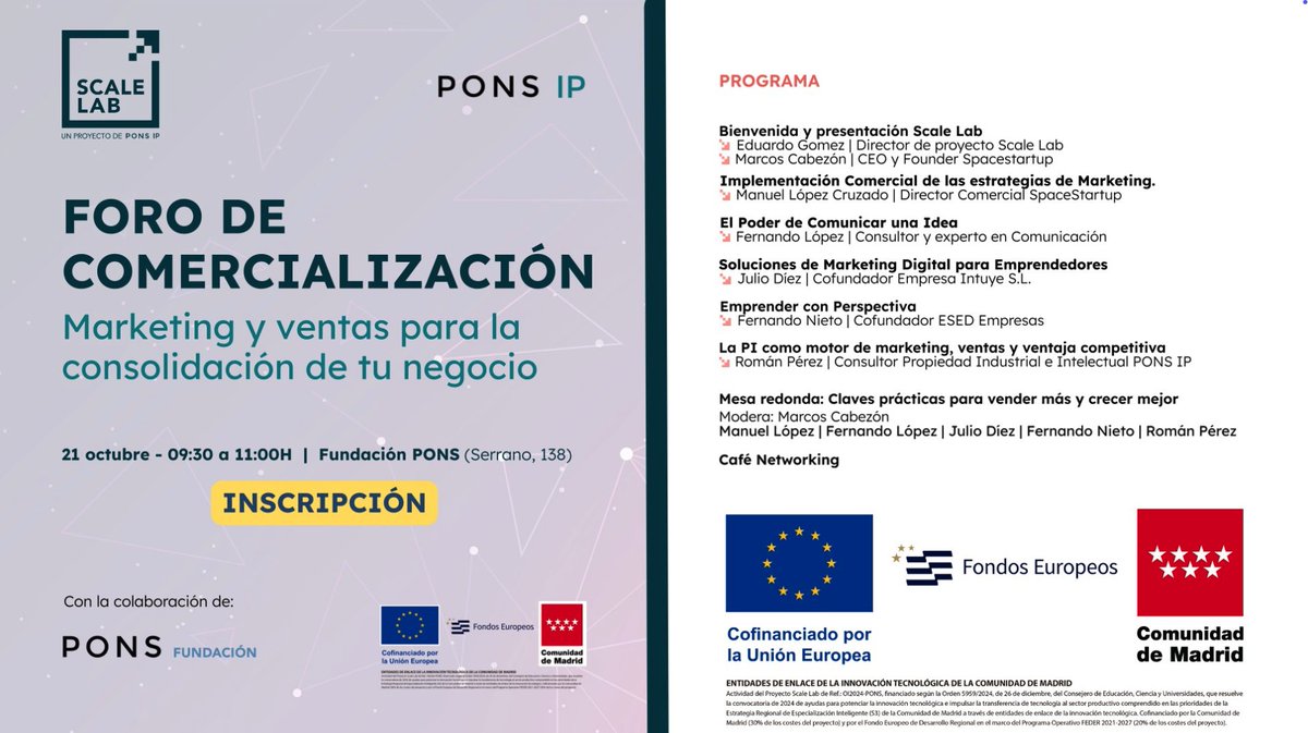 👉Nos vemos el Martes 21 para hablar de marketing y emprendimiento:
Inscripciones aquí: solucionesip.ponsip.com/ScaleLab_Foro_…
#Emprendimiento #MarketingDigital