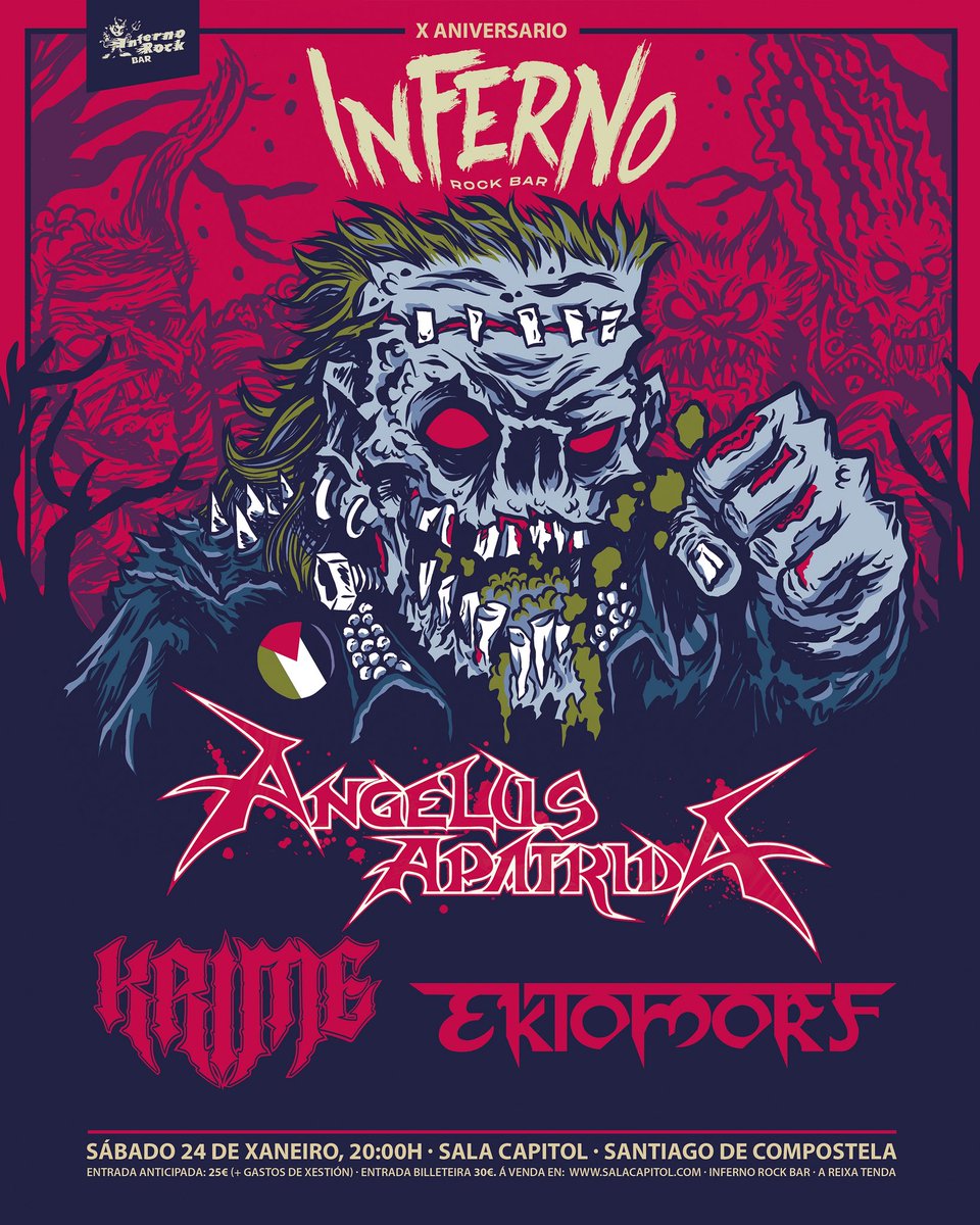 ¡Santiago, Galiza! Volvemos en enero para celebrar el aniversario del Inferno Rock Bar por todo lo alto, tickets ya a la venta en la web de la Capitol 🔥🔥🔥