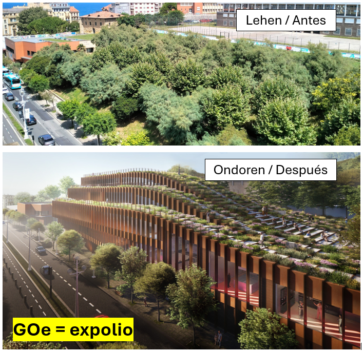 SOSmanteo's tweet image. El lema del Día Mundial Arquitectura 2025 (hoy) es “Arquitectura que cuida”, justo al contrario que el #GOe diseñado por @BIG_Architects y construyéndose para #BasqueCulinaryCenter en #Donostia destruyendo la única zona verde arbolada de Gros contra la voluntad de los ciudadanos.