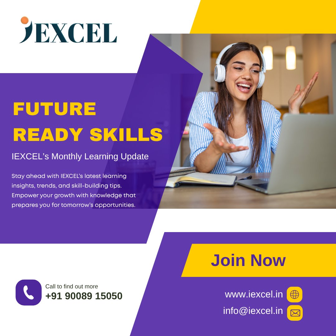 IexcelLearning's tweet image. Future-Ready Skills
Prepare for tomorrow with IEXCEL’s Monthly Learning Update! Explore emerging trends, insightful learning 
💻 Learn more: iexcel.in
📩 info@iexcel.in
 | 📞 +91 90089 15050
#IEXCEL #FutureReadySkills #LearningUpdate #SkillDevelopment