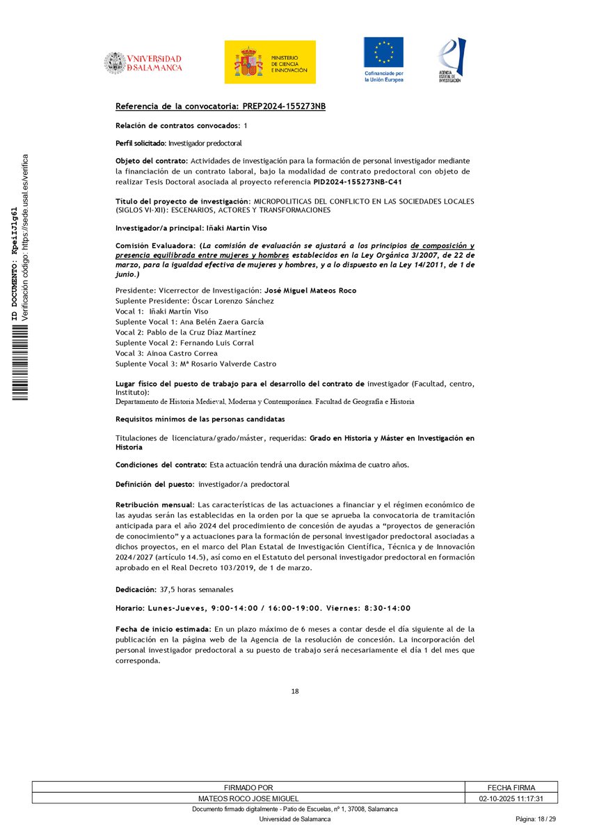 ¿Quieres hacer una #TesisDoctoral🎓en #HistoriaMedieval🏰?

Ahora puedes hacerlo con un contrato de #FormaciónPersonalInvestigador en en el proyecto "#Micropolíticas del #conflicto en las sociedades locales (siglos VI-XII)" de la <a href="/usal/">Universidad de Salamanca</a>.

Requisitos e info: sede.usal.es/tablon/anuncio…