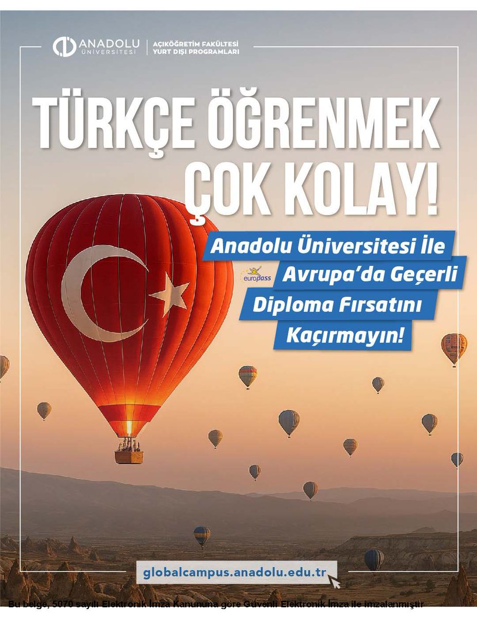 Anadolu Üniversitesi ile Bulunduğun Yerde Eğitim Fırsatı!
Anadolu Üniversitesi, yurt dışında yaşayanlara çevrimiçi kayıt ve sınav olanaklarıyla erişilebilir ve kaliteli yükseköğretim imkânı sunmaktadır.
Detaylı bilgi ve kayıt için;
Web: globalcampus.anadolu.edu.tr