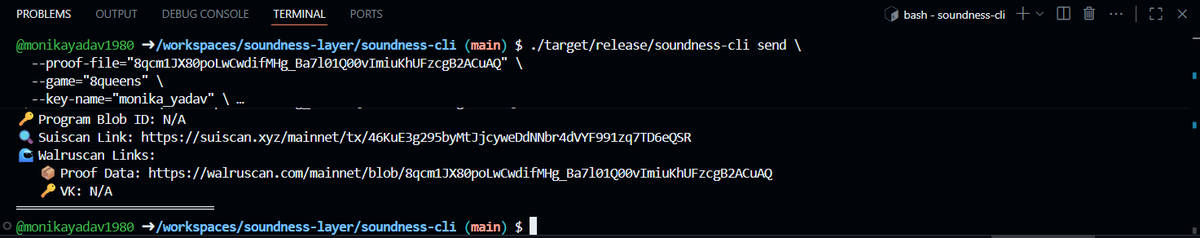 monikayadav1980's tweet photo. π― Proof #17 successfully generated & submitted with soundness-cli π§©β‘
Team Bloop stays unstoppable πͺ repping innovation with @SoundnessLabs π
Zero-knowledge, max impact. Proofs speak louder than words π§ π
#Soundness #ZK #TeamBloop #ProofOfCompute https://t.co/KyDvtW5zpg