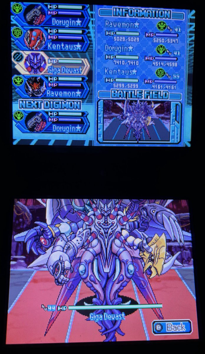 koavimon's tweet photo. ¡La batalla final! ⚔️ Tras un tremendo plot twist aparece Giga Devast que es el resultado de haber absorbido a tantos digimon y sus tamers 😈😱😱😱 #digimonstorylostevolution #nintendods https://t.co/lYxmqeZAIo