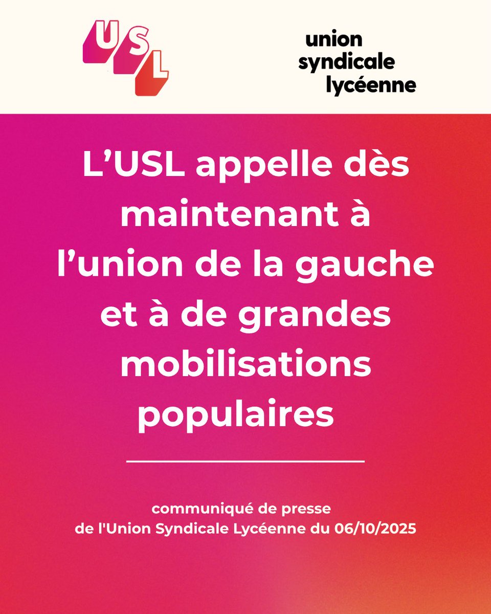 USLSyndicat's tweet photo. Communiqué de presse du 06/10/2025 de l’Union Syndicale Lycéenne 

#GENZ https://t.co/p7W7uim0Qp
