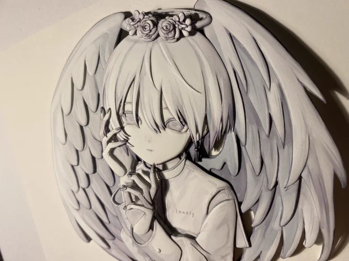 yluさんちの白い子。 (シャドーボックス・2021年製作) #ylu_u #天使の日