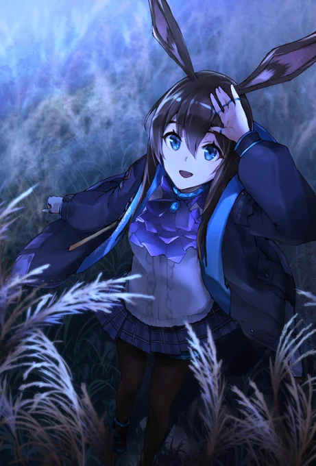 月を見上げるウサギとて(過去絵加筆修正) #アークナイツ