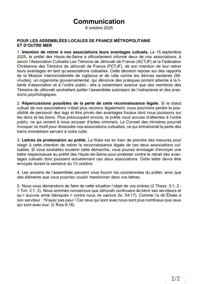 JwVerite's tweet image. Breaking 📢  Les choses bougent enfin en France !
Les associations cultuelles des Témoins des Jéhovah seraient sur le point de perdre leurs avantages
Merci @Miviludes_Gouv 👏
Merci @Prefet92 👏 
On ne peut pas quitter les Témoins de Jéhovah en toute liberté et cela doit cesser ⏬