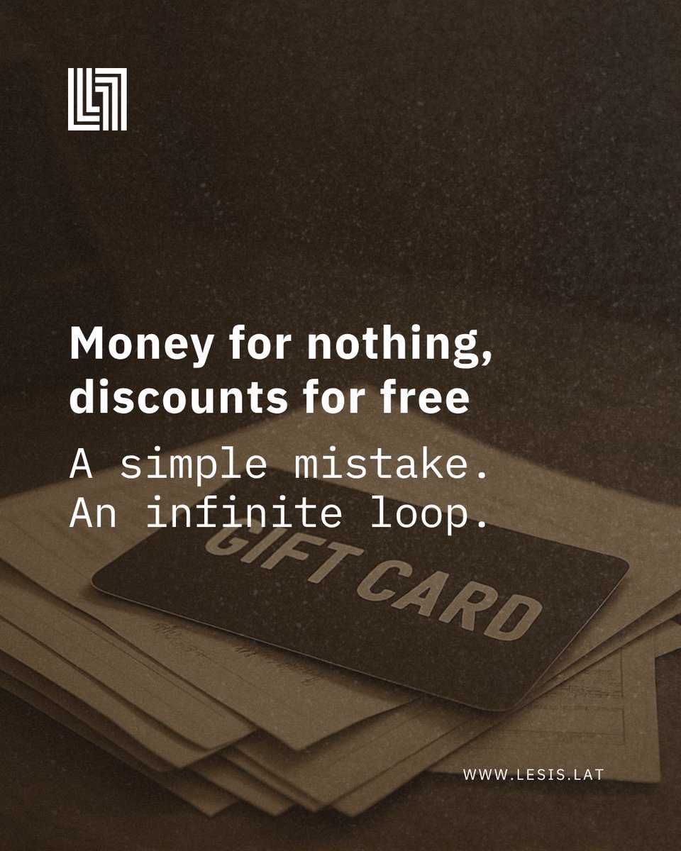💳 Money for nothing, discounts for free.
A simple logic error, a business flaw — and the balance grows like magic.
⠀
🔍 Business logic flaws don’t always leave traces in code — but they can cause real financial damage.
⠀
📖 Read the full post at blog.lesis.lat/2025/10/04/roc…