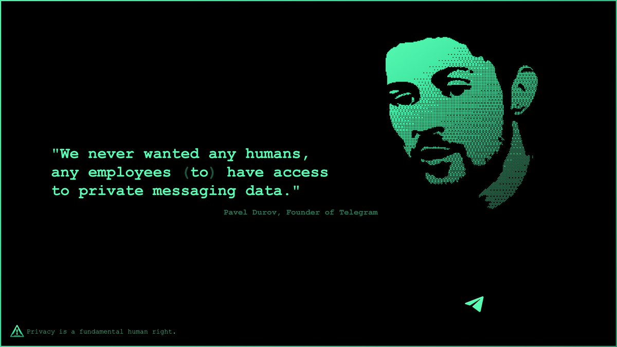 "We never wanted any humans, any employees (to) have access to private messaging data."

— Pavel Durov, Founder of Telegram

Privacy by design at its peak. This allows for less points of failure as often the biggest problems are caused by human error, not the system itself.