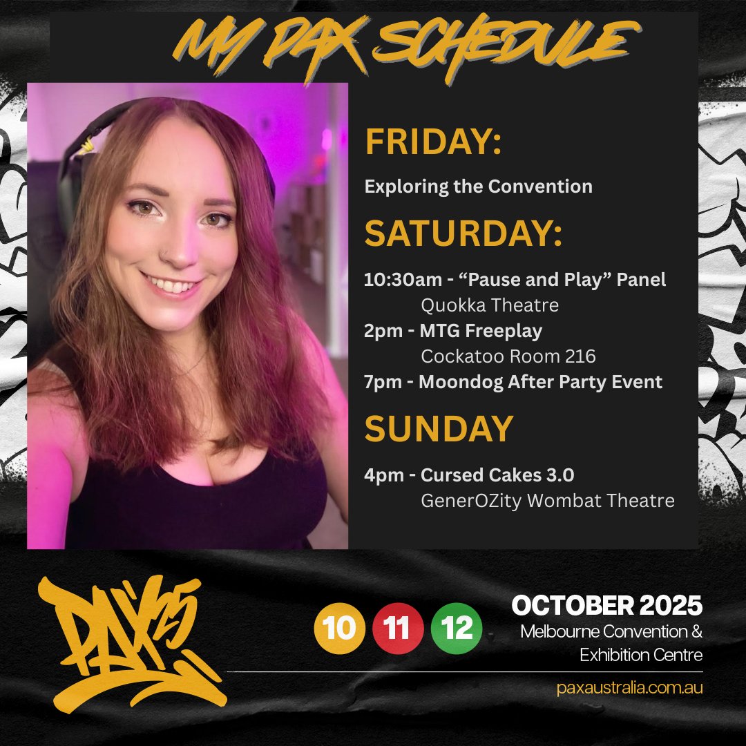 Can't believe <a href="/PAXAus/">PAX Australia</a> is only a couple of days away! If you see me please come and say hi, I always love to see/meet people ☺️ It's going to be a jam packed weekend 💃
#PAXAUS