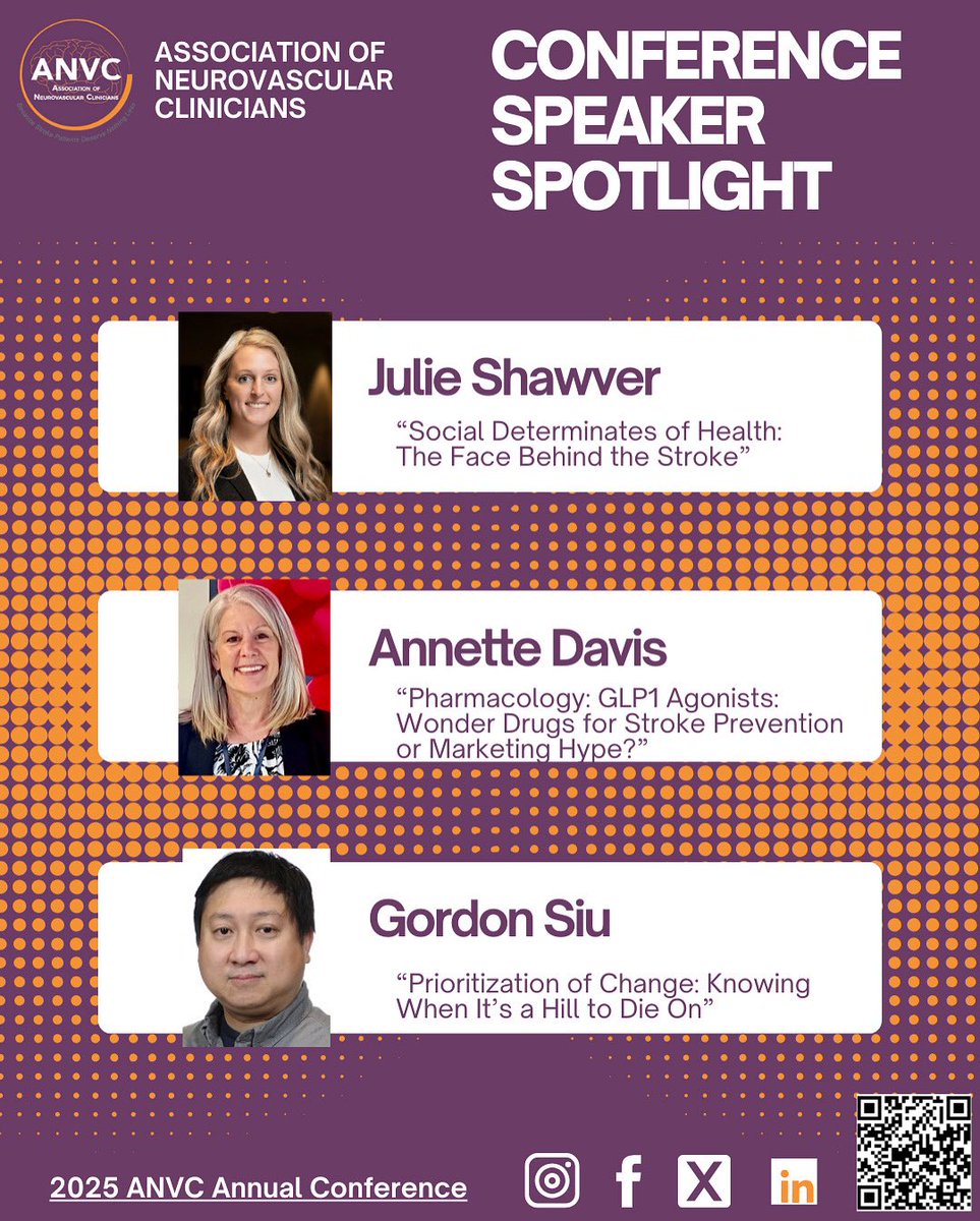 Our annual <a href="/ANVC__/">Association of Neurovascular Clinicians</a> conference features expert speakers and relevant topics to inspire and inform your practice. Join us this November! anvc.org/i4a/pages/inde…

#becausestrokepatientsdeservenothingless #ANVC25 #stroke