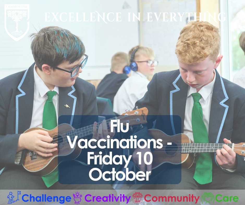 The School Immunisation Team will be at Cranbourne on Friday 10 October to administer the Nasal Flu Vaccination to all year groups. You have until Wednesday 8 October to complete the e-consent form: healthforkids.co.uk/hampshire/annu…