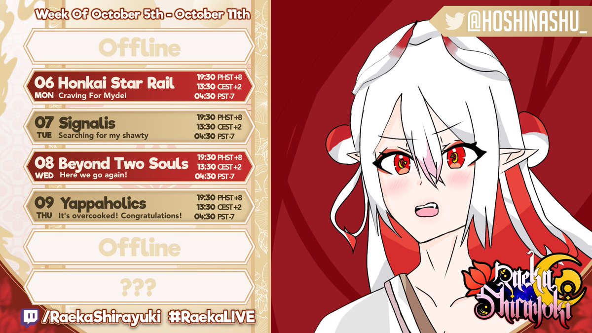 Raeka_Shirayuki's tweet photo. No Friday stream but we have a whole week ahead of us!
#RaekaS https://t.co/XRcN4oiMRQ