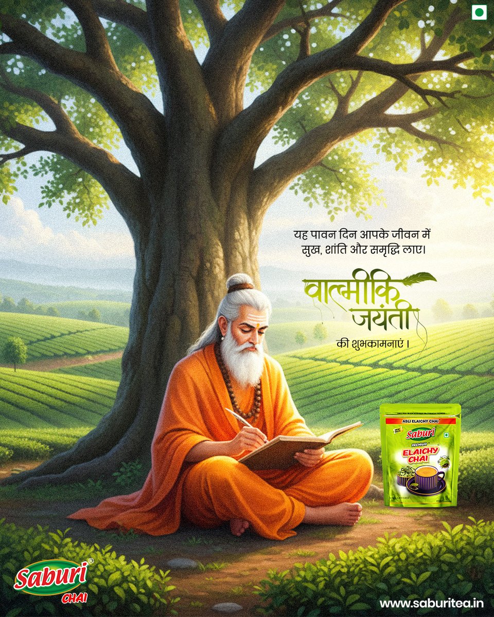 वाल्मीकि जयंती के पावन अवसर पर, Saburi Chai की ओर से आप सभी को हार्दिक शुभकामनाएँ।

May this blessed day bring Sukh, Shanti, aur Samriddhi to your life, as promised by the sage's timeless wisdom.