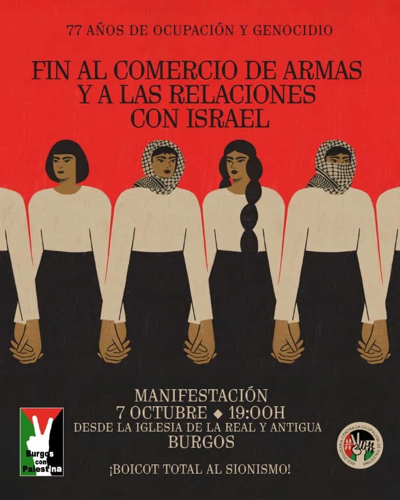 Manifestación, martes 7 de octubre: Boicot total al sionismo hasta descolonizar Palestina cgtburgos.org/2025/10/06/man…