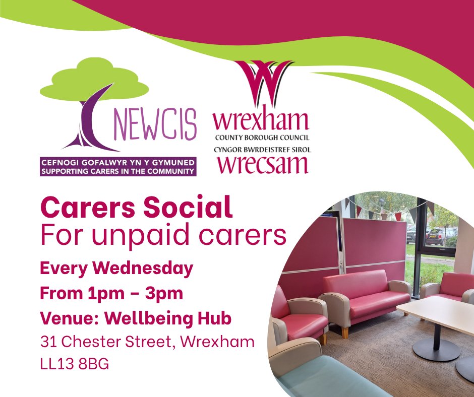 NEWCIS (@newciscc) on Twitter photo *NEW* Carers Social For Unpaid Carers in #Wrexham
Looking after someone? Our weekly Carer Social is a relaxed space to meet others in similar situations, have a chat, and enjoy a cup of tea together.
No need to book - just drop in. We’d love to see you there.
<a href="/wrexhamcbc/">Wrexham Council</a> *NEW* Carers Social For Unpaid Carers in #Wrexham
Looking after someone? Our weekly Carer Social is a relaxed space to meet others in similar situations, have a chat, and enjoy a cup of tea together.
No need to book - just drop in. We’d love to see you there.
<a href="/wrexhamcbc/">Wrexham Council</a>