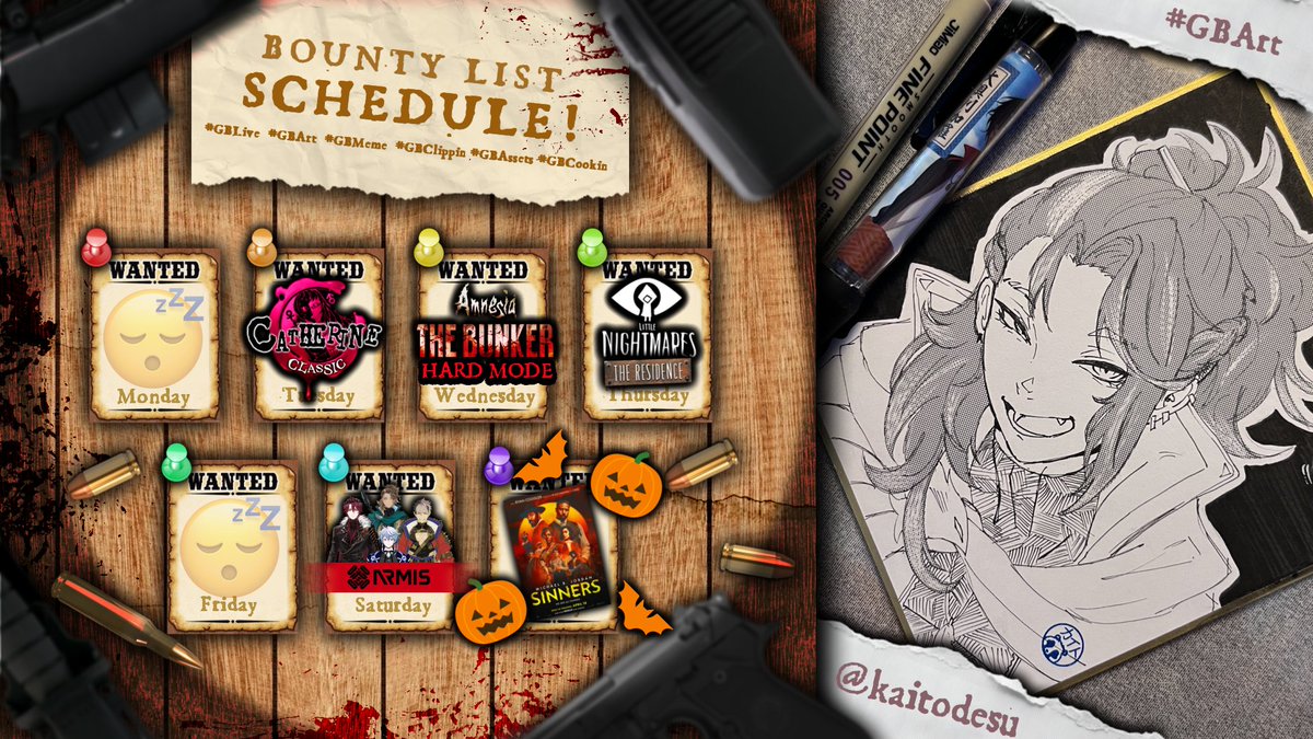 goldbullet_en's tweet image. Another Week, another Spooky Schedule! 🦇
The Ouija Board stream will be approaching sometime soon...we'll be summoning spirits soon enough 🎃
Until then, here's a sweet treat! 🍬
Live: #GBLive
Art: #GBArt
Clips: #GBClippin
Assets: #GBAssets
Cooking: #GBCookin
Meme: #GBMeme