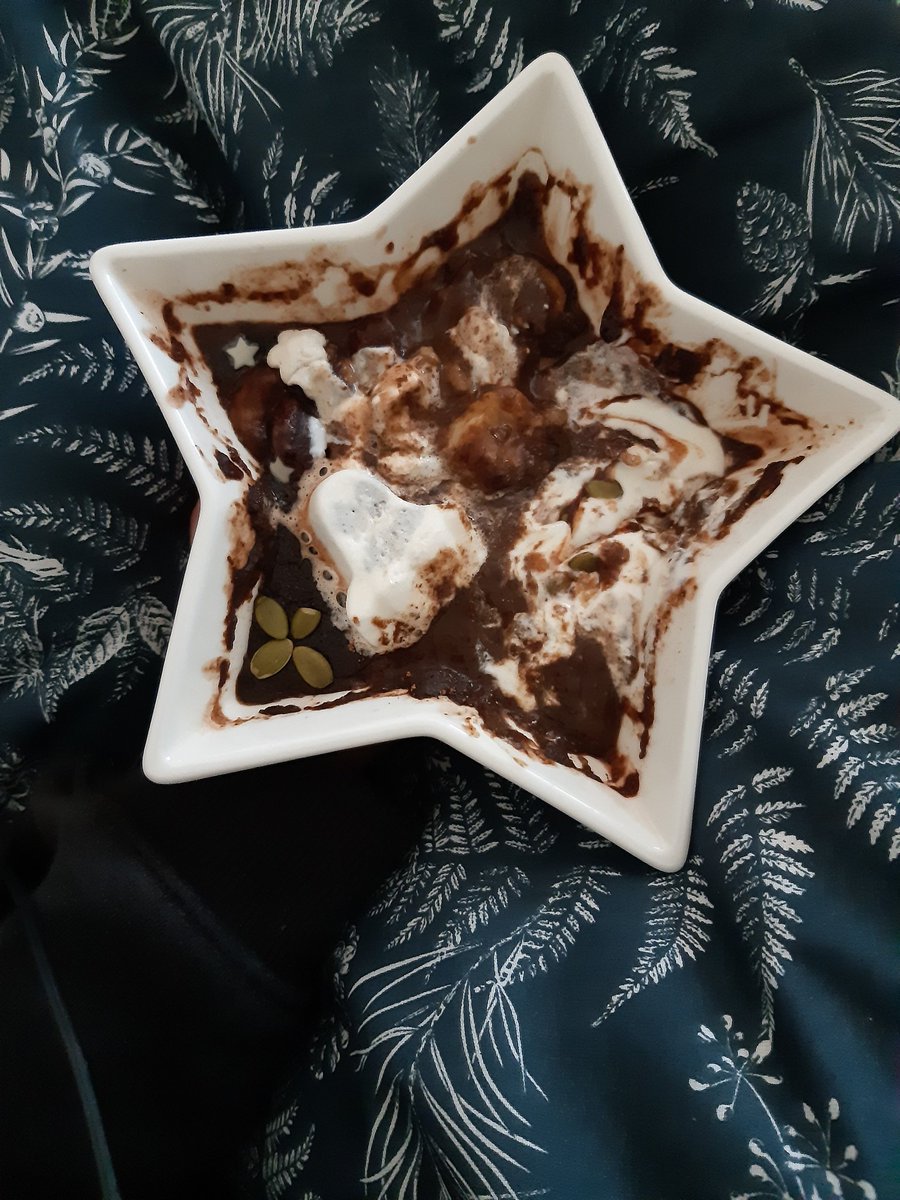 verryy messy chocolate banana breakfast😸 yummy but ill remake on oats next time as everything just kind of sank LMAO