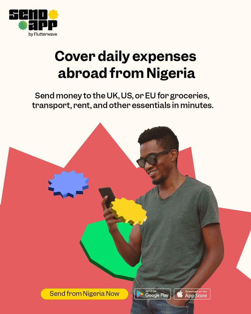 theflutterwave's tweet image. Take care of your dependents abroad, Send money easily in minutes with Send App 💜💶💸💙
Visit send.flutterwave.com or download Send App in your App Store or Play store to get started.