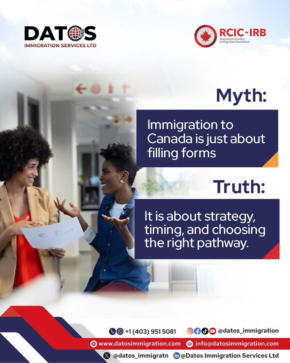 datos_immigratn's tweet image. Immigration isn’t paperwork, it is planning.  One wrong move can cost you months. With Datos Immigration, you don’t just fill forms, you follow a winning strategy. Forms don’t win approvals, strategy does.Let’s get it right.
#ImmigrationFacts #DatosImmigration #MoveToCanada#RCIC