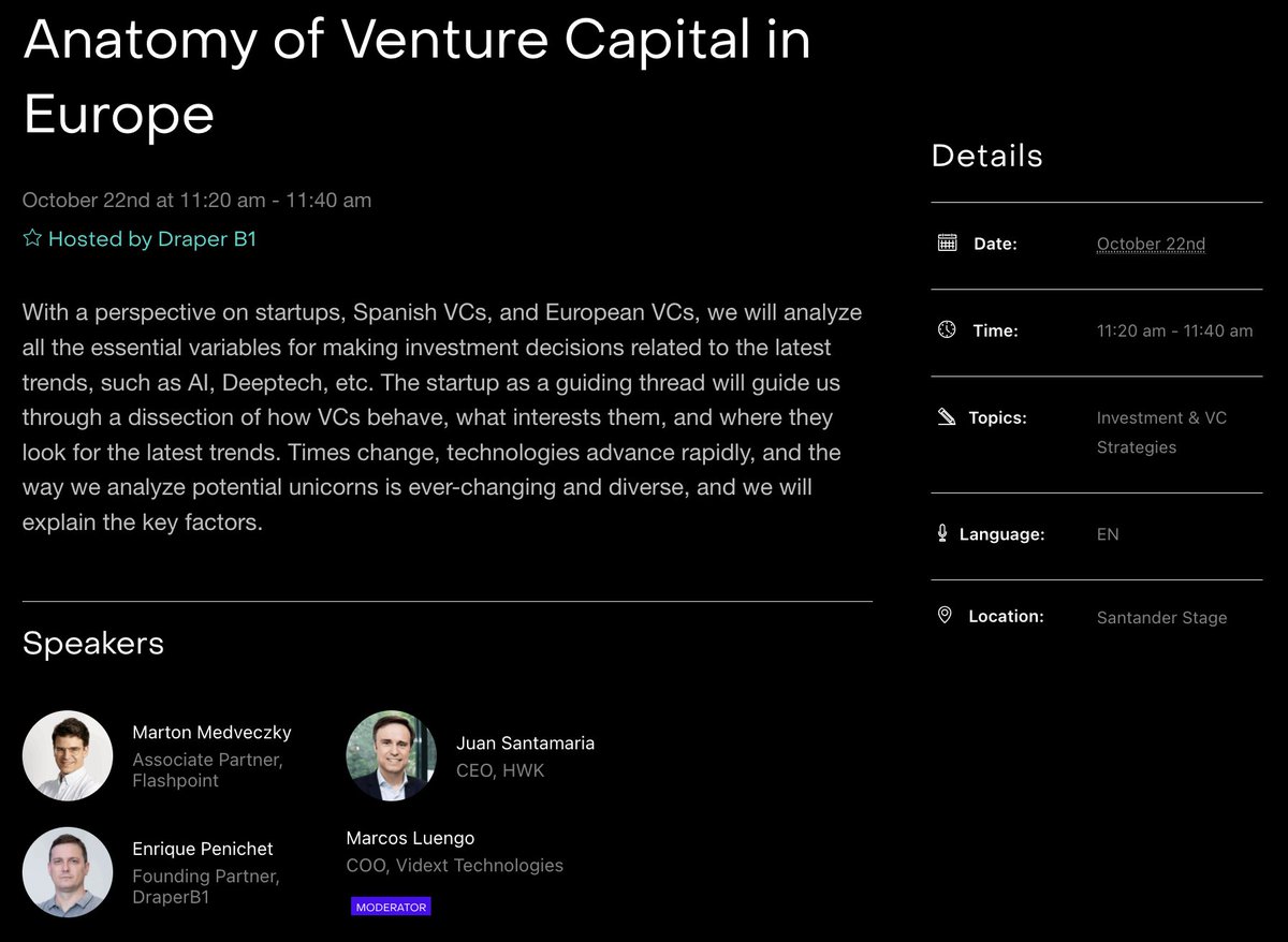 draperb1_vc's tweet image. There are just a few weeks left until a new edition of @VDS_event  arrives. If you&apos;d like to meet us, we&apos;ll be at the &quot;Anatomy of Venture Capital in Europe&quot; session.
🗓️ October 22. Santander Stage. 11:20 a.m.
See you! vds.tech/event/anatomy-…
#VDS2025 #VentureCapital #HumanVC