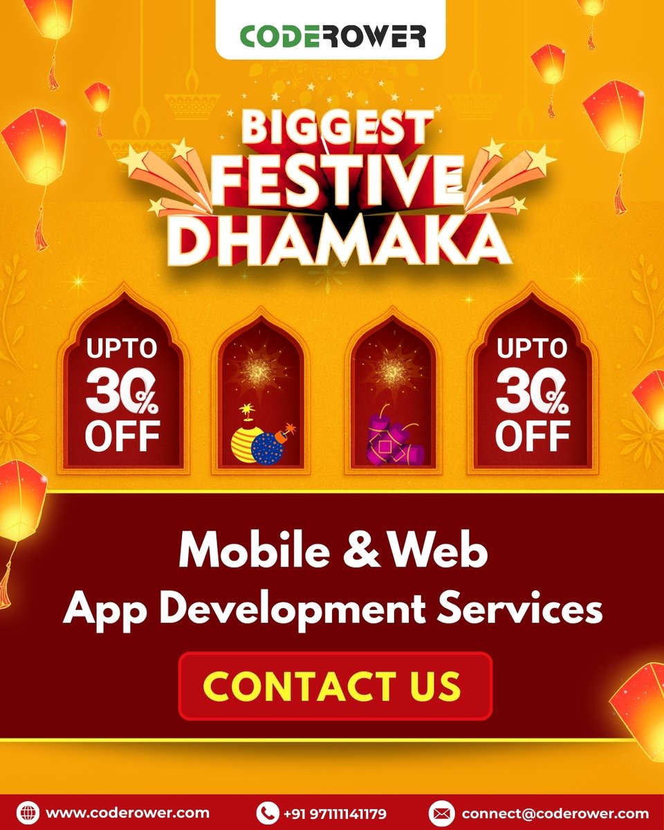 coderower's tweet image. 🔥 Biggest Festive Dhamaka is here! 🔥
Save up to 30% on Mobile & Web App Development – designed to turn your ideas into powerful, user-friendly solutions.
📲 Contact us today & grab your festive dhamaka deal!
🔗 coderower.com/page/web-app-d…
#festiveseason #festiveoffer #techdeals