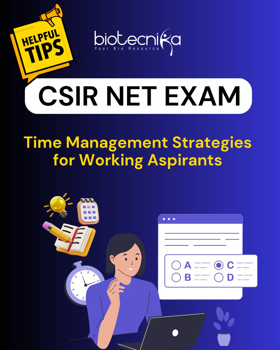 biotecnika's tweet image. Struggling to balance your job with CSIR NET prep?
You’re not alone! Many working aspirants face the same challenge—limited time, endless syllabus, constant stress.
🔗 Read here: btnk.org/csir-net-exam-…
#CSIRNET #CSIRNETPreparation #TimeManagement #WorkingAspirants