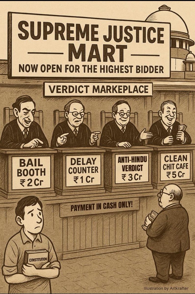 #SupremeCourt
#Cjigavai 
ये सुप्रीम कोठा बंद होना चाहिय
लोकतंत्र में,तानाशाही कोठातंत्र नहीं चलेगा
एक Indian judicial services का exam होना चाहिए जिससे जज चुने जायें ना की कोठाधीश,जजों को मियाँलार्ड नहीं केवल सर कहा जाए,ख़ुद लाखो केस pending पड़े हैं न्यायपालिका पूरा भ्रष्ट है