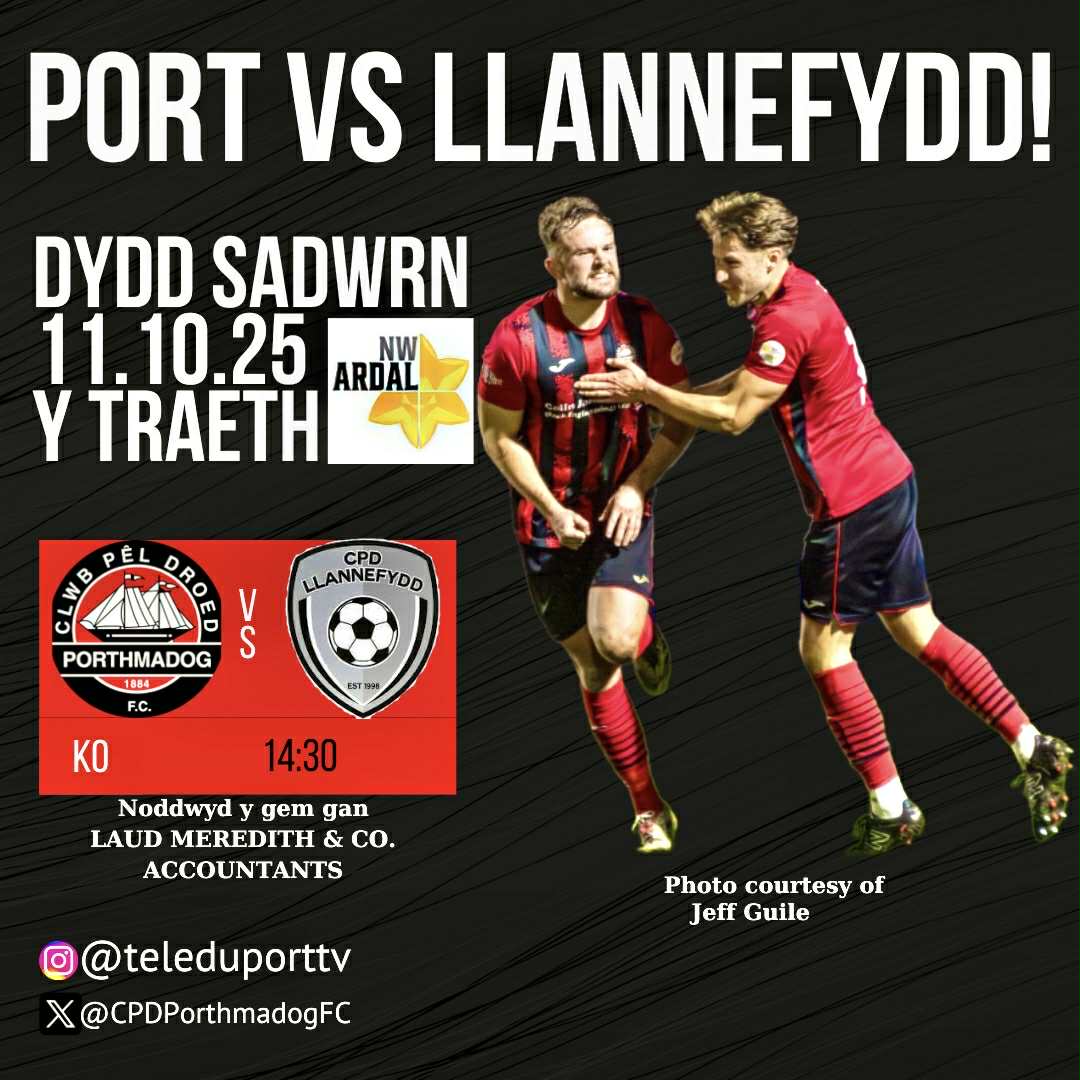 CPD Porthmadog FC🏴 (@cpdporthmadogfc) on Twitter photo Gêm Nesa / Next Match
Cynghrair <a href="/lockstockbiz/">Lock Stock Self Storage</a> Ardal N.West League
<a href="/CPDPorthmadogFC/">CPD Porthmadog FC🏴</a> v <a href="/LlannefyddFc/">CPD Llannefydd FC</a>
Dydd Sadwrn / Saturday
11-10-2025
⏰️ K.O.2.30pm
🏟 Y Traeth, LL49 9PP Gêm Nesa / Next Match
Cynghrair <a href="/lockstockbiz/">Lock Stock Self Storage</a> Ardal N.West League
<a href="/CPDPorthmadogFC/">CPD Porthmadog FC🏴</a> v <a href="/LlannefyddFc/">CPD Llannefydd FC</a>
Dydd Sadwrn / Saturday
11-10-2025
⏰️ K.O.2.30pm
🏟 Y Traeth, LL49 9PP