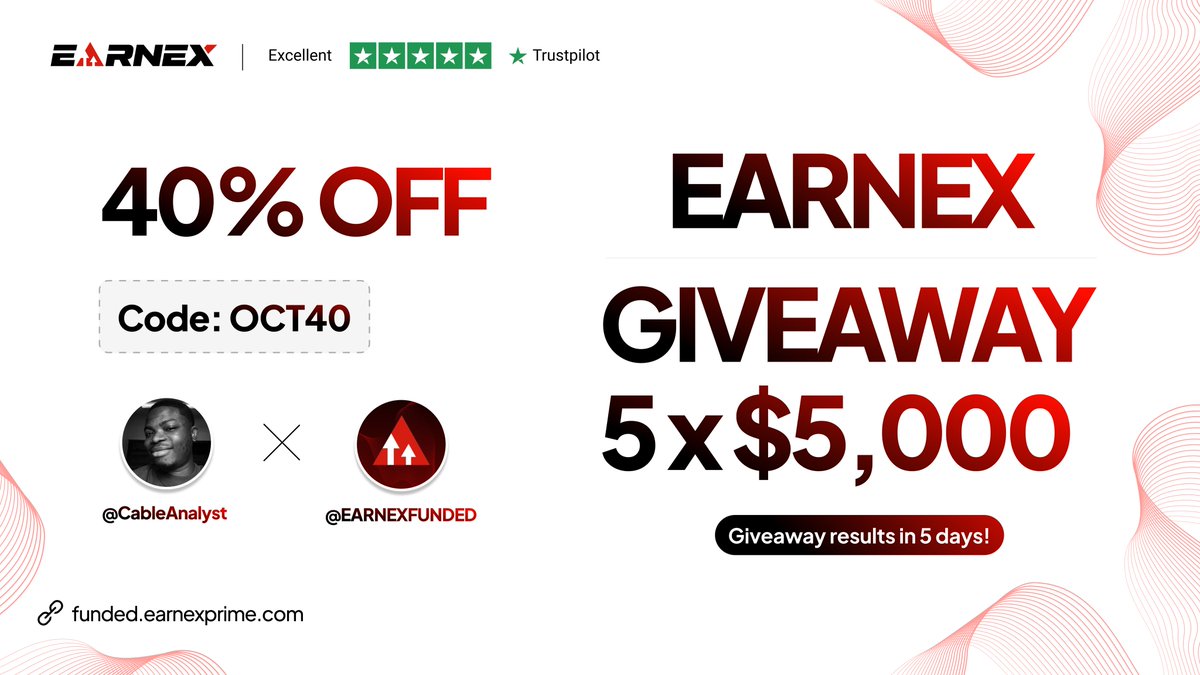 cableanalyst's tweet image. GIVING OUT $5,000 ACCOUNTS 

1. Follow @earnexfunded, @cableanalyst &amp;amp; @P7anX 

2. Join Discord: discord.gg/eXUgXJ7QF

3. Tag friends &amp;amp; Retweet 

Winners in 3 days time, don’t snooze !!