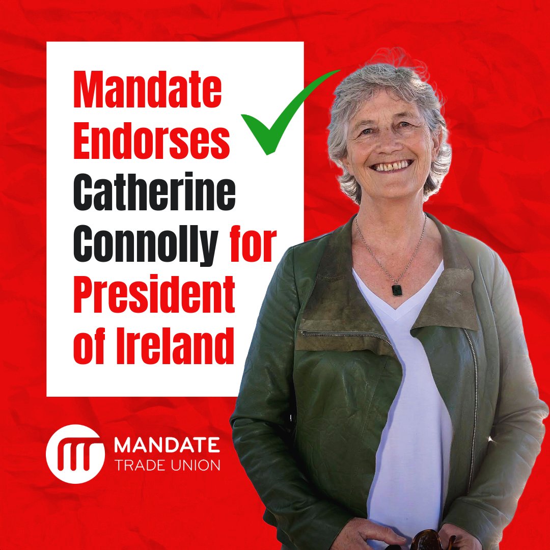 Mandate Trade Union (@mandatetu) on Twitter photo 🗳️The National Executive Committee (NEC) of Mandate Trade Union has decided to endorse <a href="/catherinegalway/">Connolly for President</a> for President of Ireland.
In making its decision, the NEC cited Ms Connolly’s consistently supportive stance on collective bargaining and workers’ rights.
#catherineconnolly 🗳️The National Executive Committee (NEC) of Mandate Trade Union has decided to endorse <a href="/catherinegalway/">Connolly for President</a> for President of Ireland.
In making its decision, the NEC cited Ms Connolly’s consistently supportive stance on collective bargaining and workers’ rights.
#catherineconnolly
