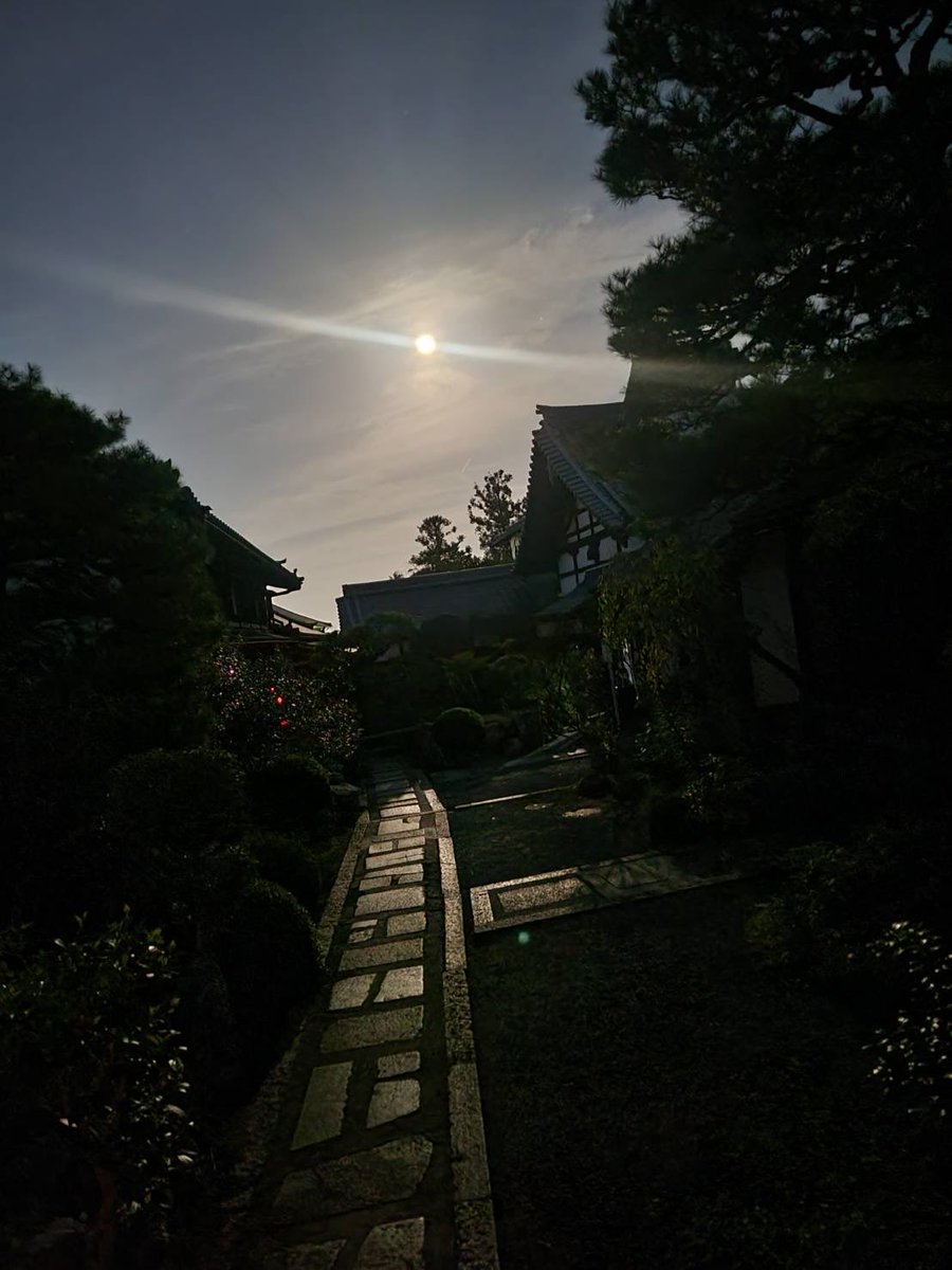 SUNNY_taimadera's tweet image. 今日は中秋の名月🌝

お月様にまんまるしたものをお供えをして 
ご法楽を捧げました🧎

朝日のような お月様が撮れました☀️