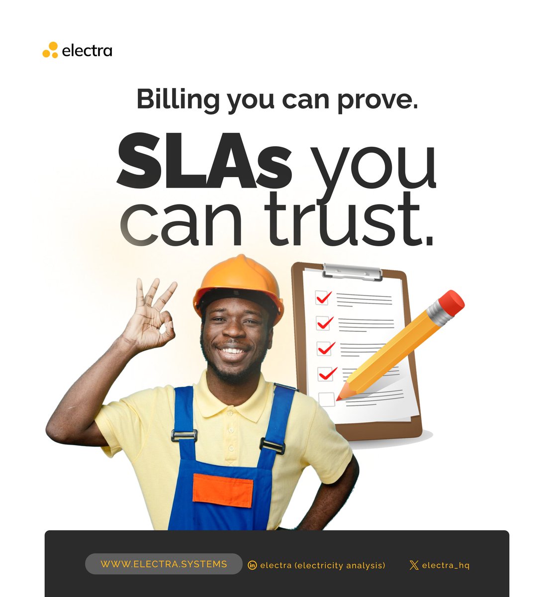 With Electra, Service Level Agreements (SLAs) are measurable, transparent, and backed by real-time data.

Monitor uptime, verify performance, and prove billing accuracy all from one dashboard.

Visit electra.systems to learn more.