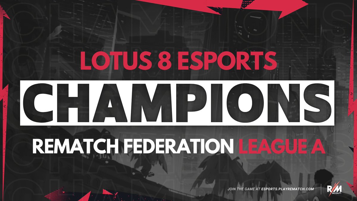 Rematch Scout (@rematchscout) on Twitter photo ๐ <a href="/Lotus8Esports/">Lotus 8 Esports</a> are your Rematch Federation League A champions!
The North American team finish top of the league in emphatic fashion on 74 Points and 94 Goal Difference.
Honourable mentions to the top 3 teams:
1โฃ <a href="/Lotus8Esports/">Lotus 8 Esports</a> - 74 Points - 94 GD
2โฃ Offside F.C. - 55 Points ๐ <a href="/Lotus8Esports/">Lotus 8 Esports</a> are your Rematch Federation League A champions!
The North American team finish top of the league in emphatic fashion on 74 Points and 94 Goal Difference.
Honourable mentions to the top 3 teams:
1โฃ <a href="/Lotus8Esports/">Lotus 8 Esports</a> - 74 Points - 94 GD
2โฃ Offside F.C. - 55 Points