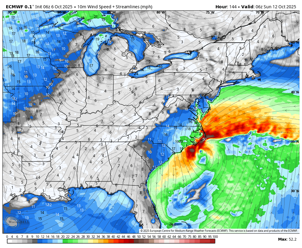 AndyHazelton's tweet photo. Most models are coming into agreement on a notable coastal storm next weekend along the Eastern Seaboard, forced by a strong upper trough. You could maybe make an argument for some subtropical characteristics, but it looks pretty frontal in current modeling. Regardless, this could be a threat for coastal flooding and nasty weather along the East Coast. Something to watch as we go through the week.