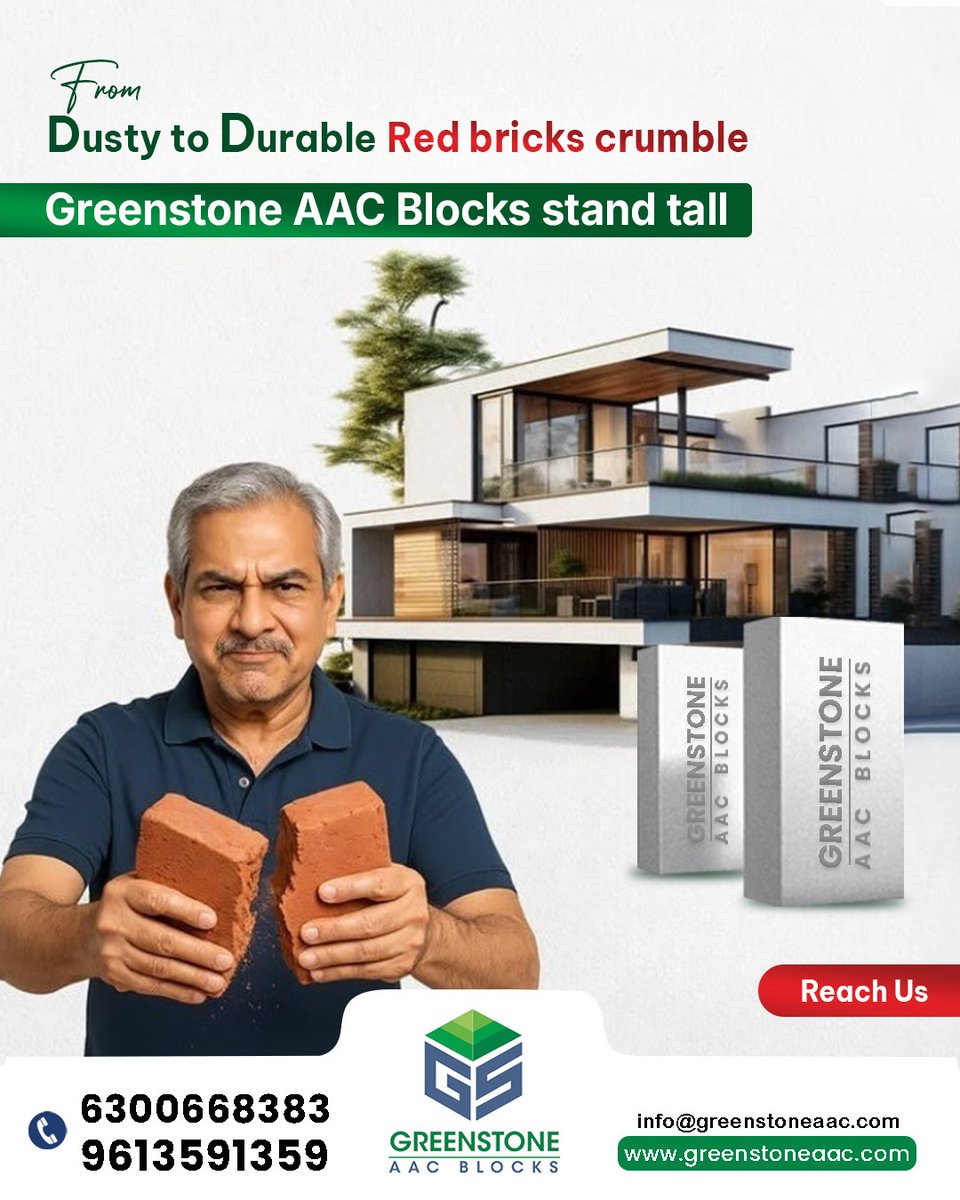 GreenstoneAac's tweet photo. From Dusty to Durable – it’s time to leave behind what crumbles and choose what truly stands tall. 

🌐 https://t.co/hXqOyHR7uW

#Greenstone #BestAACBlocks #QualityAACBricks #LeadingAACBlocksManufacturer #EcoFriendlyConstruction #BuildingEssentials #ConstructionMaterials s https://t.co/w6AFs1rzYj