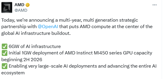 tumaysentiment's tweet photo. Amd Sentiment'de 5. sıradaydı. Bugün haber geldi, open ai ile işbirliğine gidiyorlarmış. :)  Bist'de ne yapıyoruz ki! #ndx #amd #zephlex https://t.co/YsJUxCNTjJ