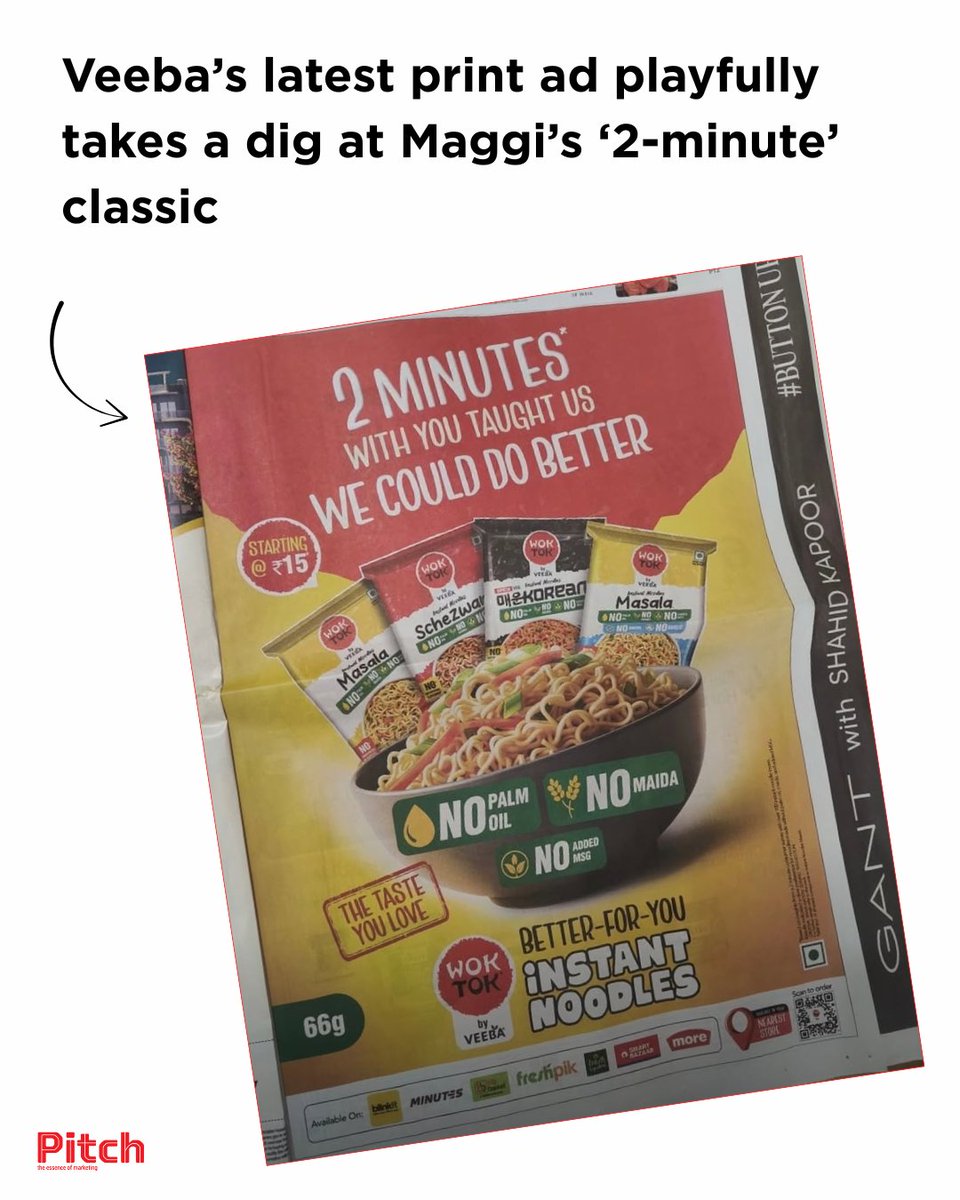 The noodle wars just got better! 🍜🔥 <a href="/veeba_in/">Veeba</a>'s new brand ‘Wok Tok’ takes a playful dig at Maggi with a healthier, cheekier twist.

#VeebaWokTok #NoodleWars #MaggiChallenge #MarketingNews #BrandBattle #FoodInnovation #Pitch #Marketing