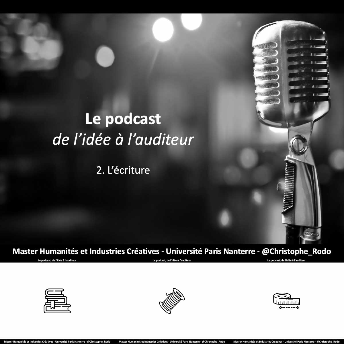 Christophe Rodo (@christophe_rodo) on Twitter photo C'est mon 2ème cours sur le #podcast aux étudiant.e.s en master humanités et industries créatives de <a href="/UParisNanterre/">Université Paris Nanterre</a>. Après avoir posé le concept de leurs épisodes avec un synopsis, il est maintenant question d'écriture.
Mon podcast #LaTêteDansLeCerveau : soundcloud.com/latetedanslece… C'est mon 2ème cours sur le #podcast aux étudiant.e.s en master humanités et industries créatives de <a href="/UParisNanterre/">Université Paris Nanterre</a>. Après avoir posé le concept de leurs épisodes avec un synopsis, il est maintenant question d'écriture.
Mon podcast #LaTêteDansLeCerveau : soundcloud.com/latetedanslece…