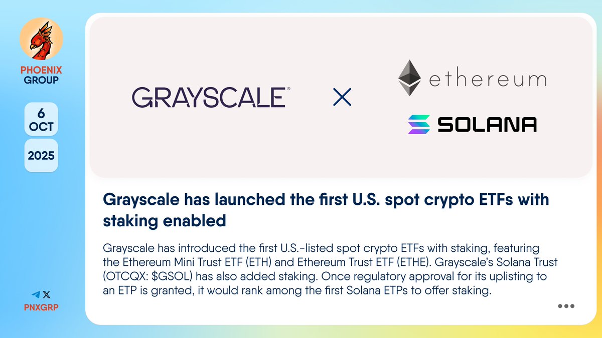 🔥 @Grayscale has launched the first U.S. spot crypto ETFs with staking  enabled #Grayscale has introduced the first U.S.-listed spot crypto #ETFs  with staking, featuring the #Ethereum Mini Trust ETF (ETH) and